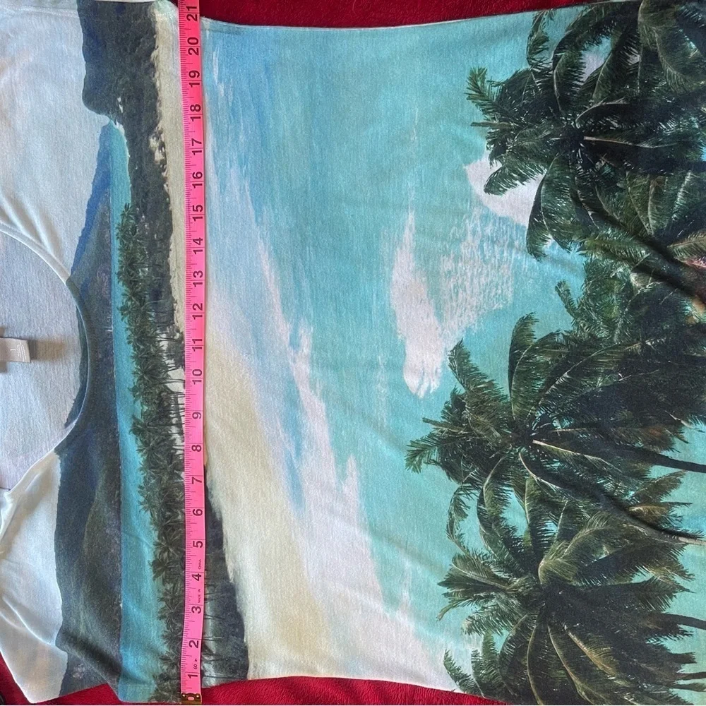 Chico's White and Blue Graphic T-Shirt